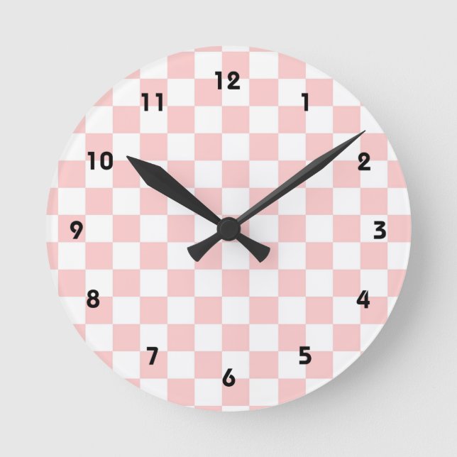Pink & White Chequered Pattern Wall Clock (Front)