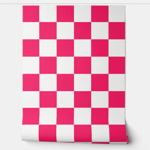 Pink White Chequered Pattern Wallpaper
