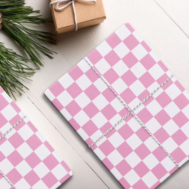 Pink White Chequered Pattern Wrapping Paper Sheet (Creator Uploaded)