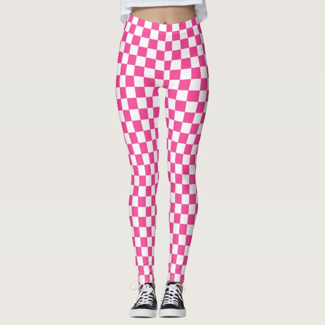 Pink & White Chequered Spandex Leggings (Front)