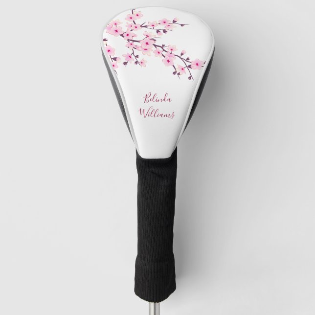 Pink White Cherry Blossom Monogram Golf Head Cover (Front)