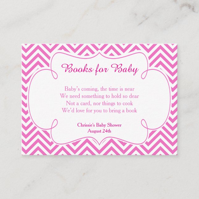Pink & White Chevron Baseball Baby Book Request Enclosure Card (Front)