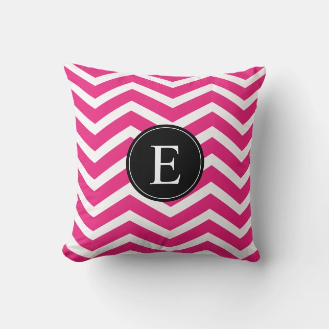 Pink White Chevron Black Monogram Cushion (Front)