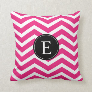 Pink White Chevron Black Monogram Cushion
