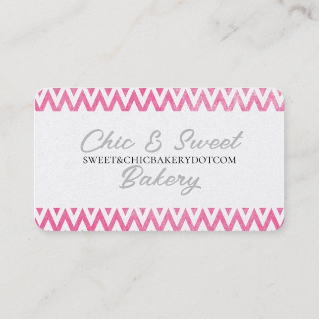 Pink White Chevron Monogram Business Card (Back)