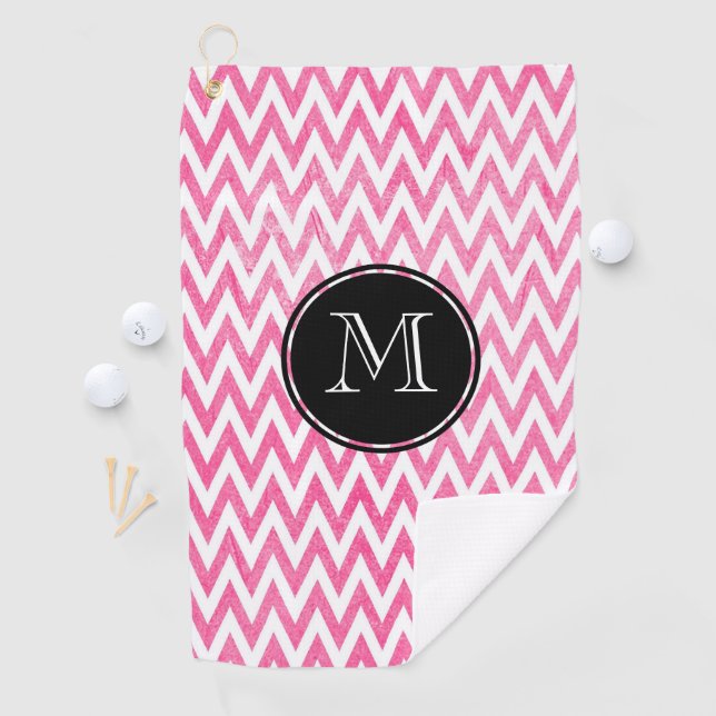 Pink White Chevron Monogram Golf Towel (InSitu)