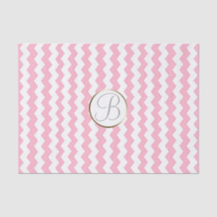 Pink White Chevron Print Monogram Letter Initial Tissue Paper