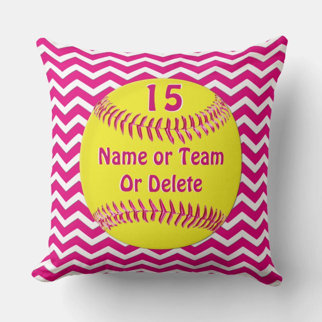 Pink, White Chevron Softball Pillows PERSONALIZED (Front)