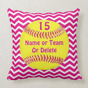 Pink, White Chevron Softball Pillows PERSONALIZED