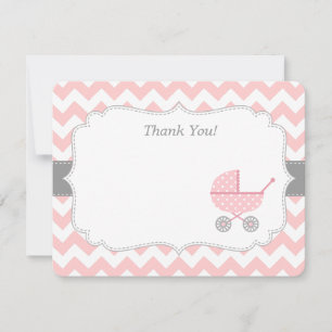 Pink White Chevron Stroller Thank You Note Cards