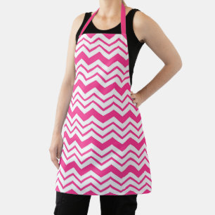Pink White Chevron Zigzag Pattern Design Apron