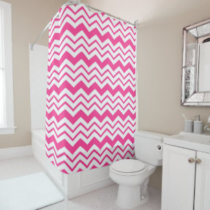 Pink White Chevron Zigzag Pattern Design Shower Curtain