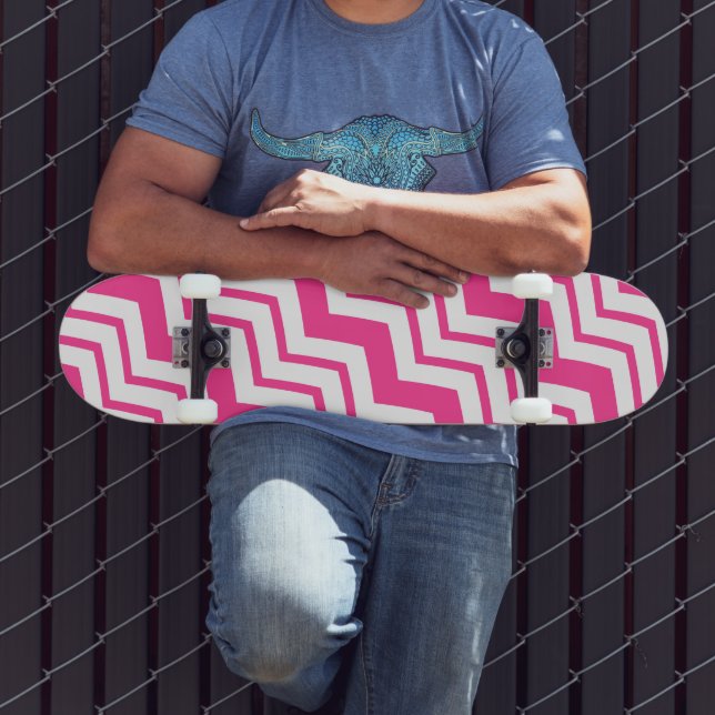 Pink White Chevron Zigzag Pattern Design  Skateboard (Outdoor 3)