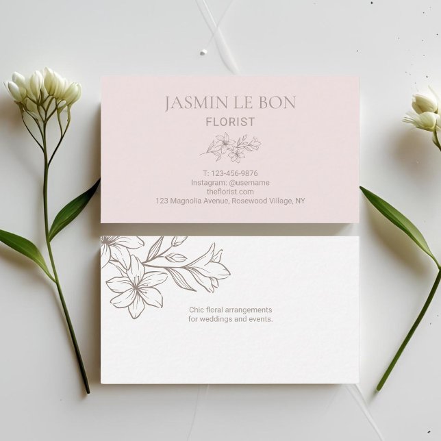 Pink & White | Chic Minimalist Flower  Business Card (Creator Uploaded)