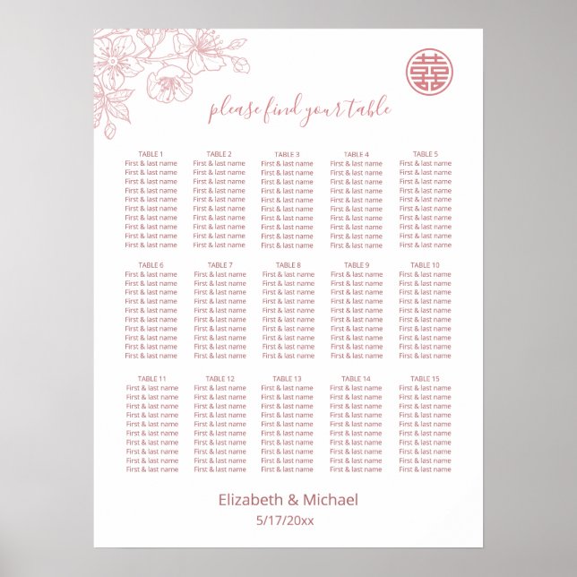 Pink White Chinese Wedding Poster (Front)