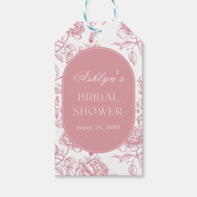 Pink White Chinoiserie Bridal Shower Gift Tag (Front)