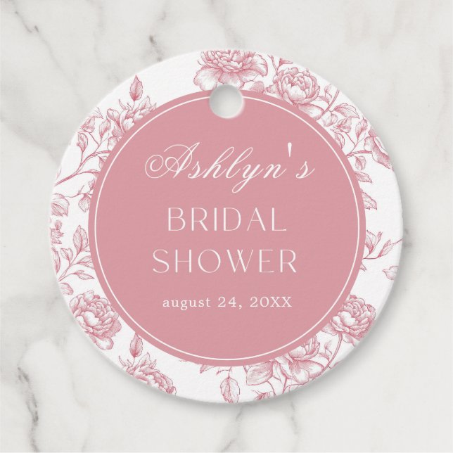 Pink White Chinoiserie Bridal Shower Gift Tag (Front)