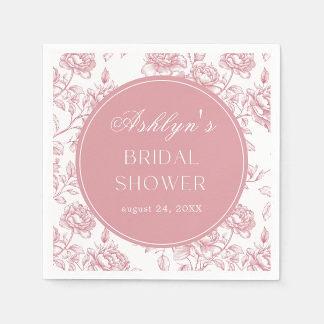 Pink White Chinoiserie Bridal Shower Paper Napkin (Front)