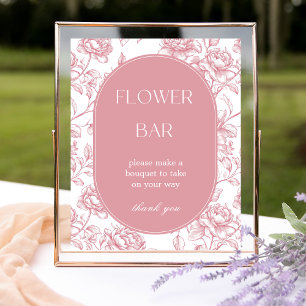 Pink White Chinoiserie Flower Bar Sign