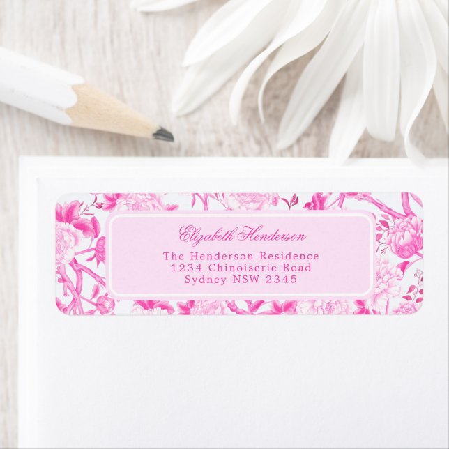 Pink White Chinoiserie Porcelain Return Address (Insitu)
