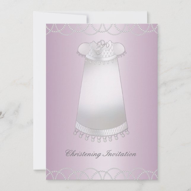 Pink White Christening Gown Girl Christening Invitation (Front)