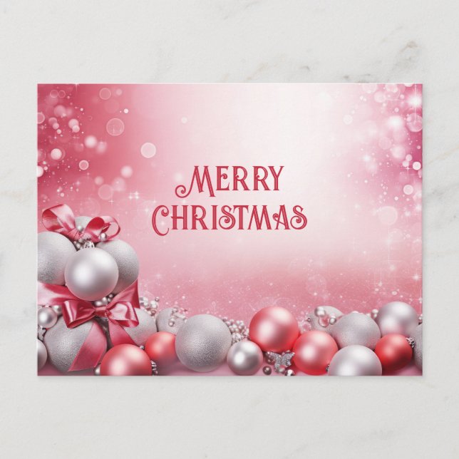 Pink White Christmas Balls Christmas Postcard (Front)