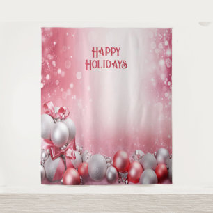 Pink White Christmas Balls Holiday Backdrop Tapestry