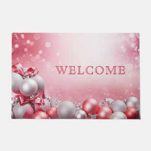 Pink White Christmas Balls Holiday Doormat