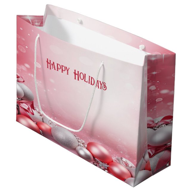 Pink White Christmas Balls Holiday Gift Bag (Front Angled)