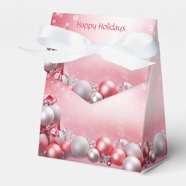 Pink White Christmas Balls Holiday Gift Box (Front Side)