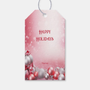 Pink White Christmas Balls Holiday Gift Tag