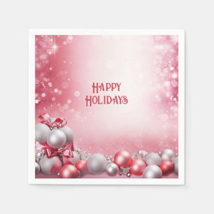 Pink White Christmas Balls Holiday Napkin