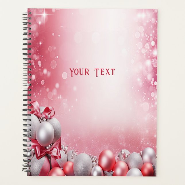 Pink White Christmas Balls Holiday Planner (Front)