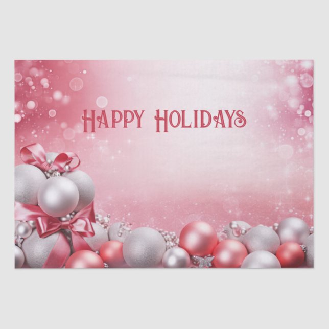 Pink White Christmas Balls Holiday Tissue Paper (Front)