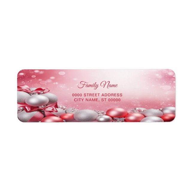 Pink White Christmas Balls Return Address Label (Front)
