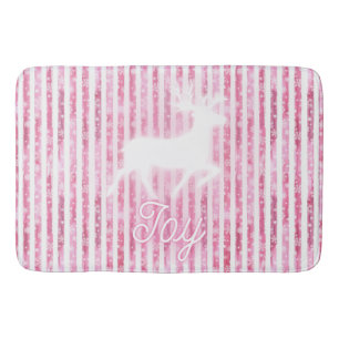 Pink & White Christmas Joy Reindeer Bath Mat