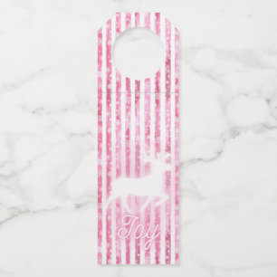 Pink & White Christmas Joy Reindeer Bottle Tag