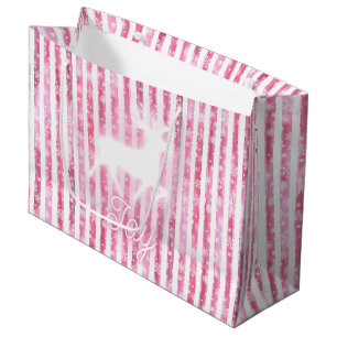 Pink & White Christmas Joy Reindeer Large Gift Bag