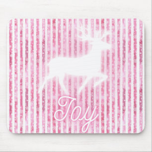 Pink & White Christmas Joy Reindeer Mouse Mat