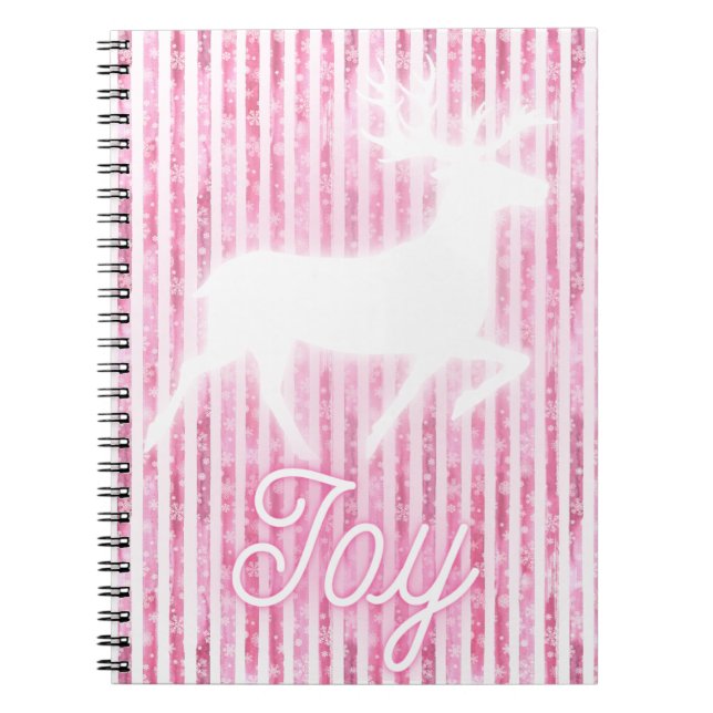 Pink & White Christmas Joy Reindeer Notebook (Front)