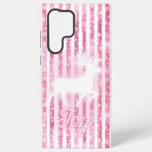 Pink & White Christmas Joy Reindeer Samsung Galaxy Case