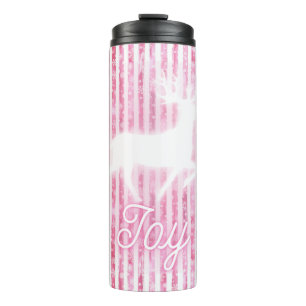 Pink & White Christmas Joy Reindeer Thermal Tumbler