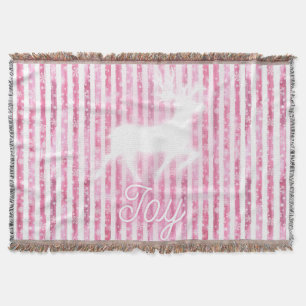 Pink & White Christmas Joy Reindeer Throw Blanket