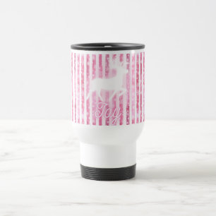 Pink & White Christmas Joy Reindeer Travel Mug