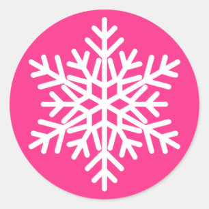 Pink White Christmas Snowflake Design Classic Round Sticker
