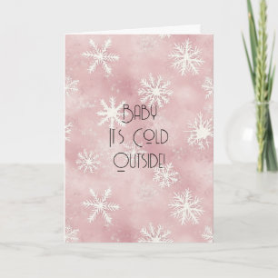 Pink White Christmas Snowflakes Stripes  Card