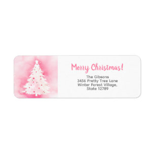 Pink White Christmas Tree Return Address Label