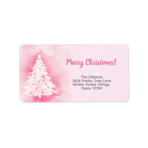 Pink White Christmas Tree Return Address Label