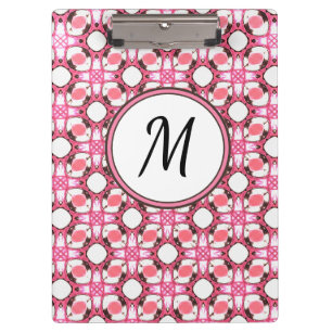 Pink White Circle Geometric Pattern Monogram Clipboard