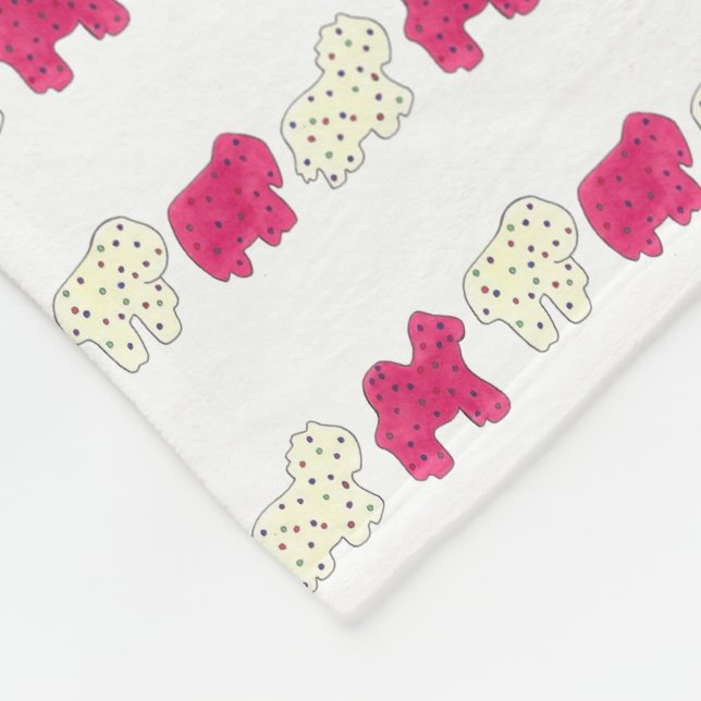 Pink White Circus Zoo Animal Cookies Crackers Fleece Blanket (Corner)